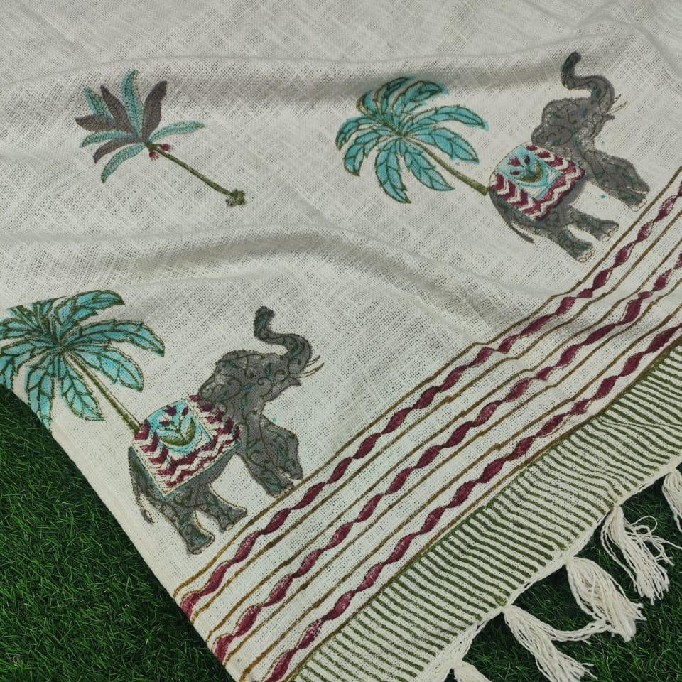 Elephant Palm Hand Block Printed Sofa Throw – 60 x 90 Inches