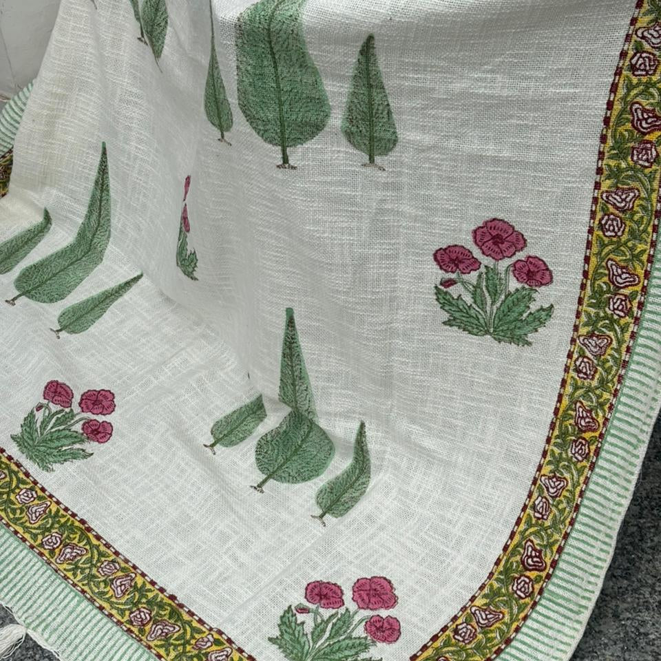 Floral Printed Hand Block Printed Sofa Throw – 60 x 90 Inches