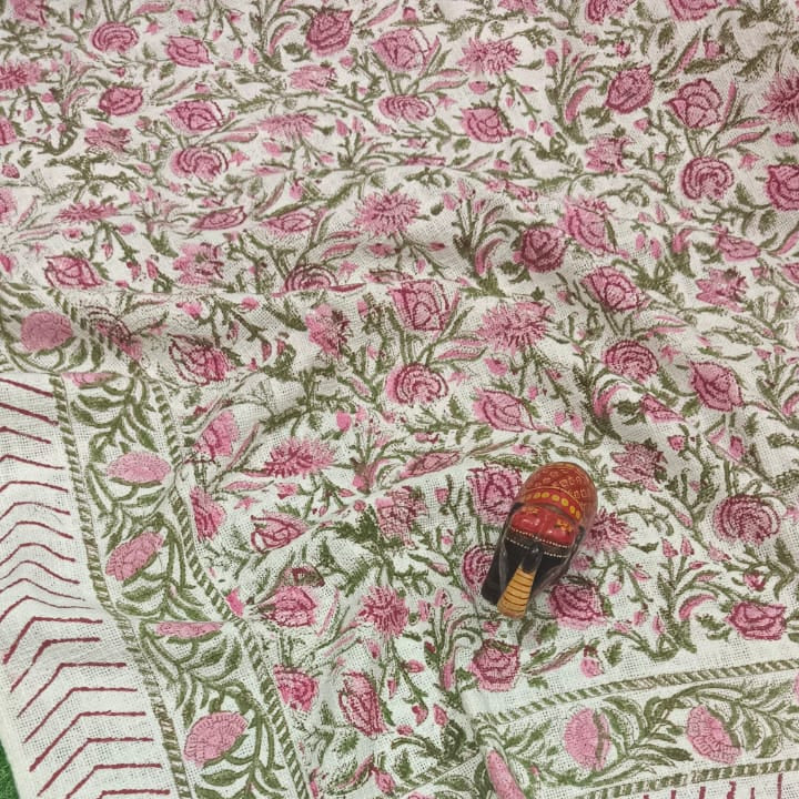Rajnigandha Hand Block Printed Sofa Throw – 60 x 90 Inches