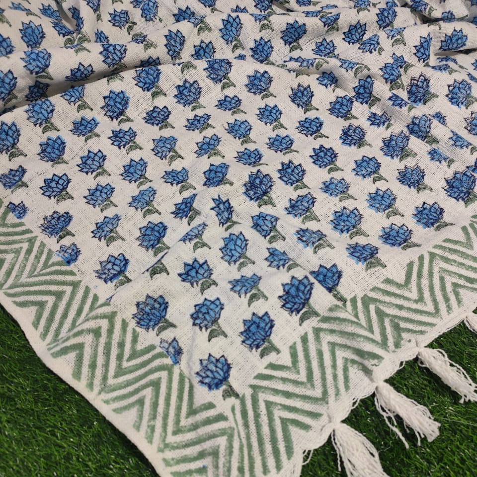 Blue Boota Hand Block Printed Sofa Throw – 60 x 90 Inches