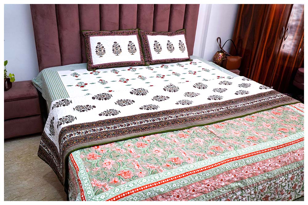 Patiala Pride Hand Block Printed Premium Reversible Quilt Set