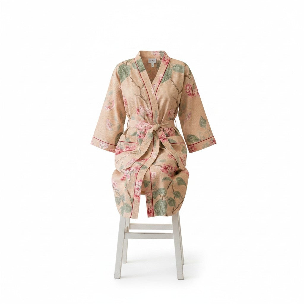 Aureline Hand Block Printed Unisex Bathrobe - Free Size