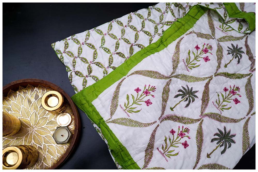 Royal Rajasthan Wrap Hand Block Printed Premium Reversible Quilt - Single