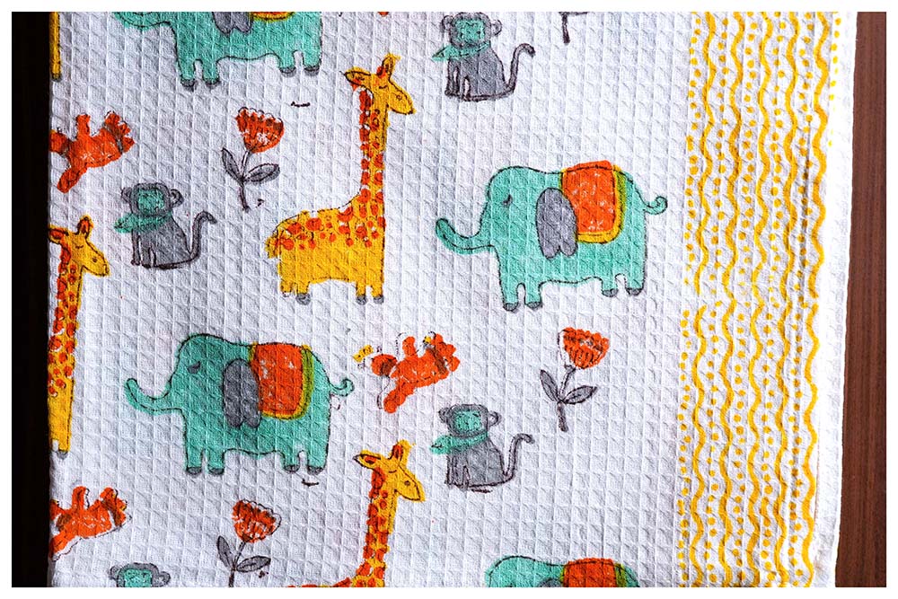 Safari Hand Block Printed Waffle Bath Kids Towel