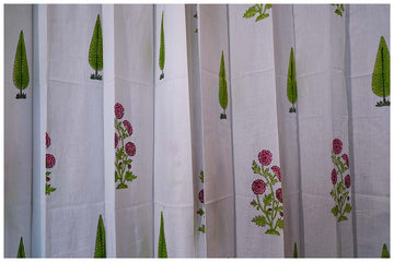 Vintage Vine Cotton Hand Block Curtain- Set of 2 Curtains