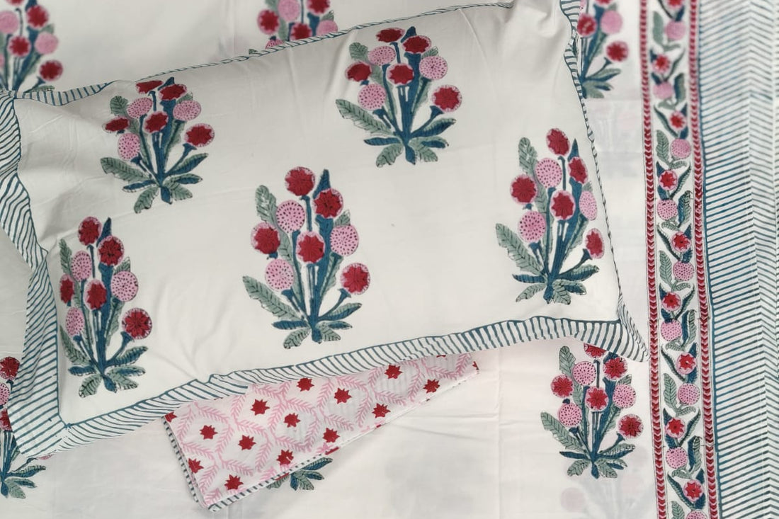 Aarambh Blockprint Percale Cotton King Size Bedsheet | 450 TC
