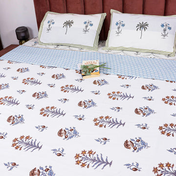 Comfort Weave White and Blue Mulmul Cotton Dohar