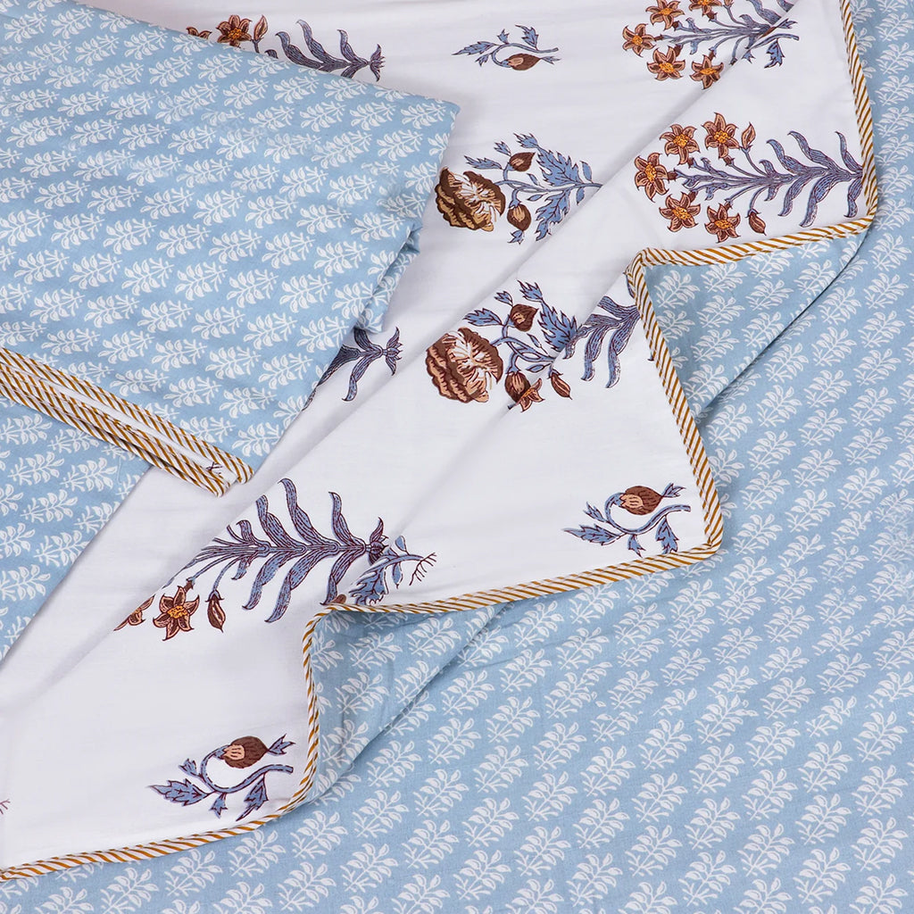 Comfort Weave White and Blue Mulmul Cotton Dohar