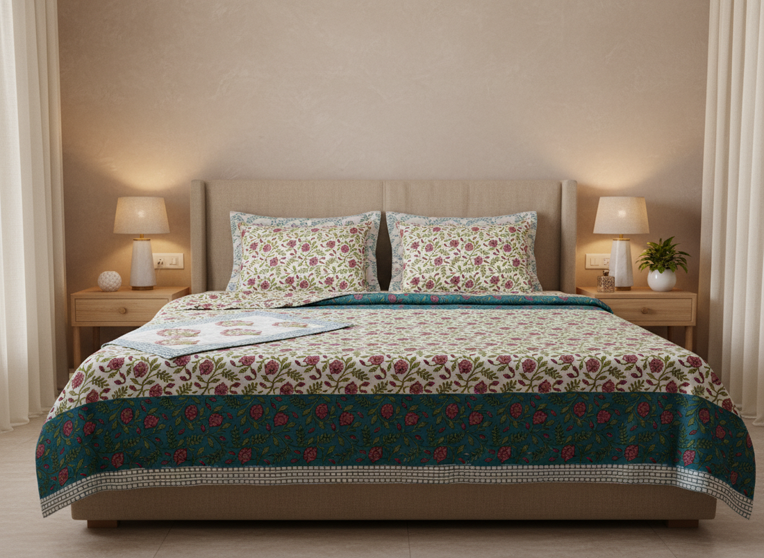 Satrangi Safar Hand Block Print King Size Premium Cotton Bedsheet