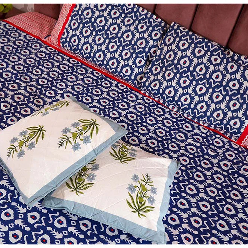 Iktara Print Premium Cotton King Size Bedsheet - Blue
