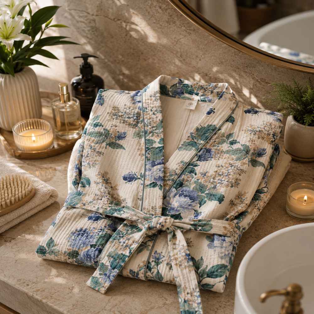 Roohi Hand Block Printed Unisex Bathrobe - Free Size