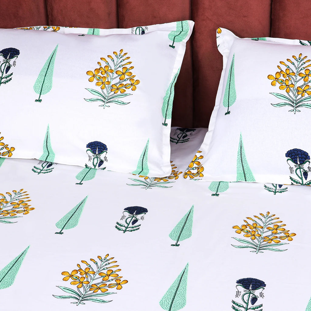 Mughal Bagh King Size Premium Cotton Bedsheet - Green