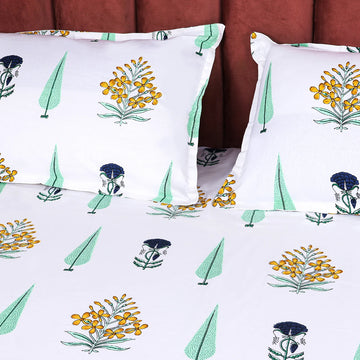 Mughal Bagh King Size Premium Cotton Bedsheet - Green
