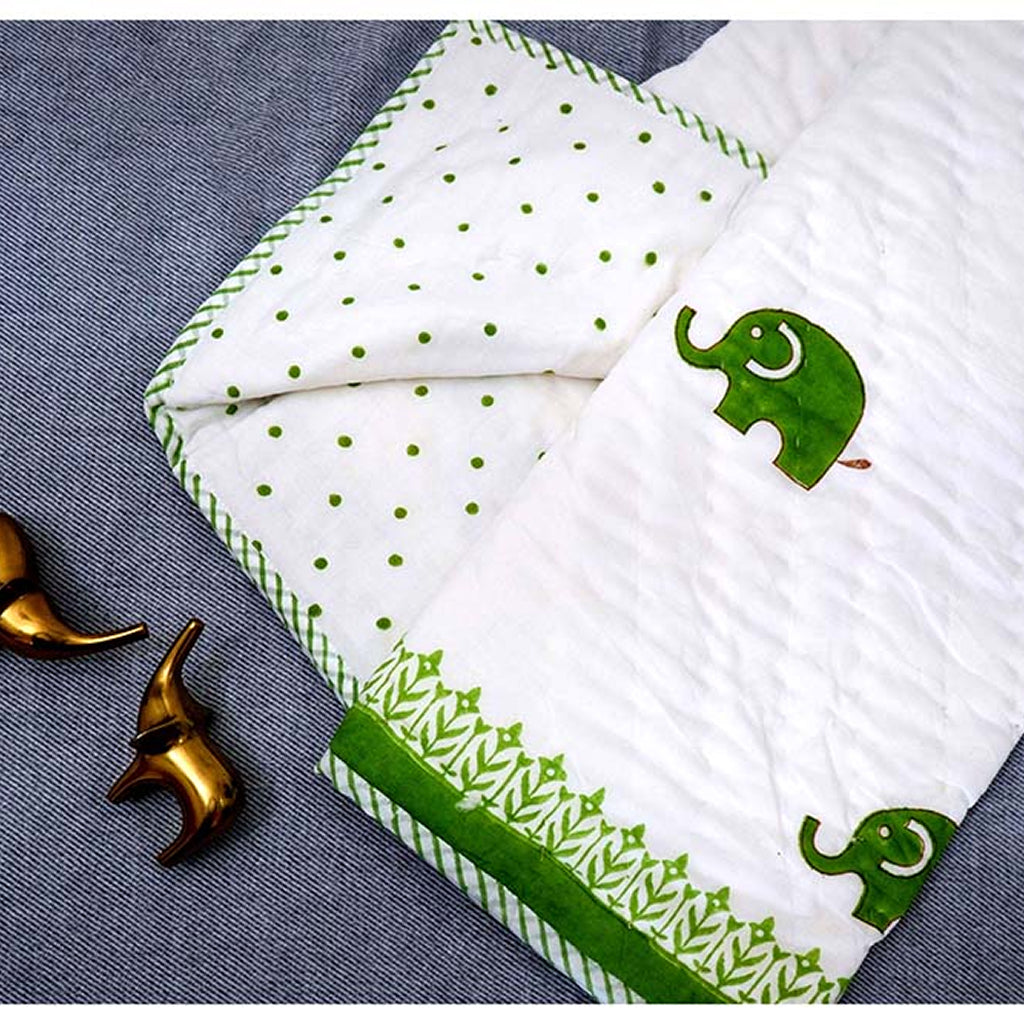 Panda Hand Block Printed Premium Reversible Kids Quilt