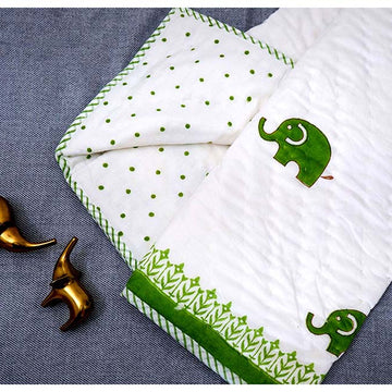 Panda Hand Block Printed Premium Reversible Kids Quilt