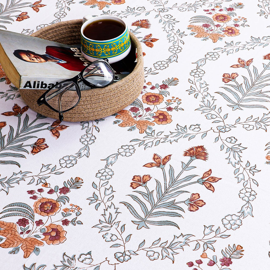 Rustika Bloom Hand Block Print King Size Premium Cotton Bedsheet