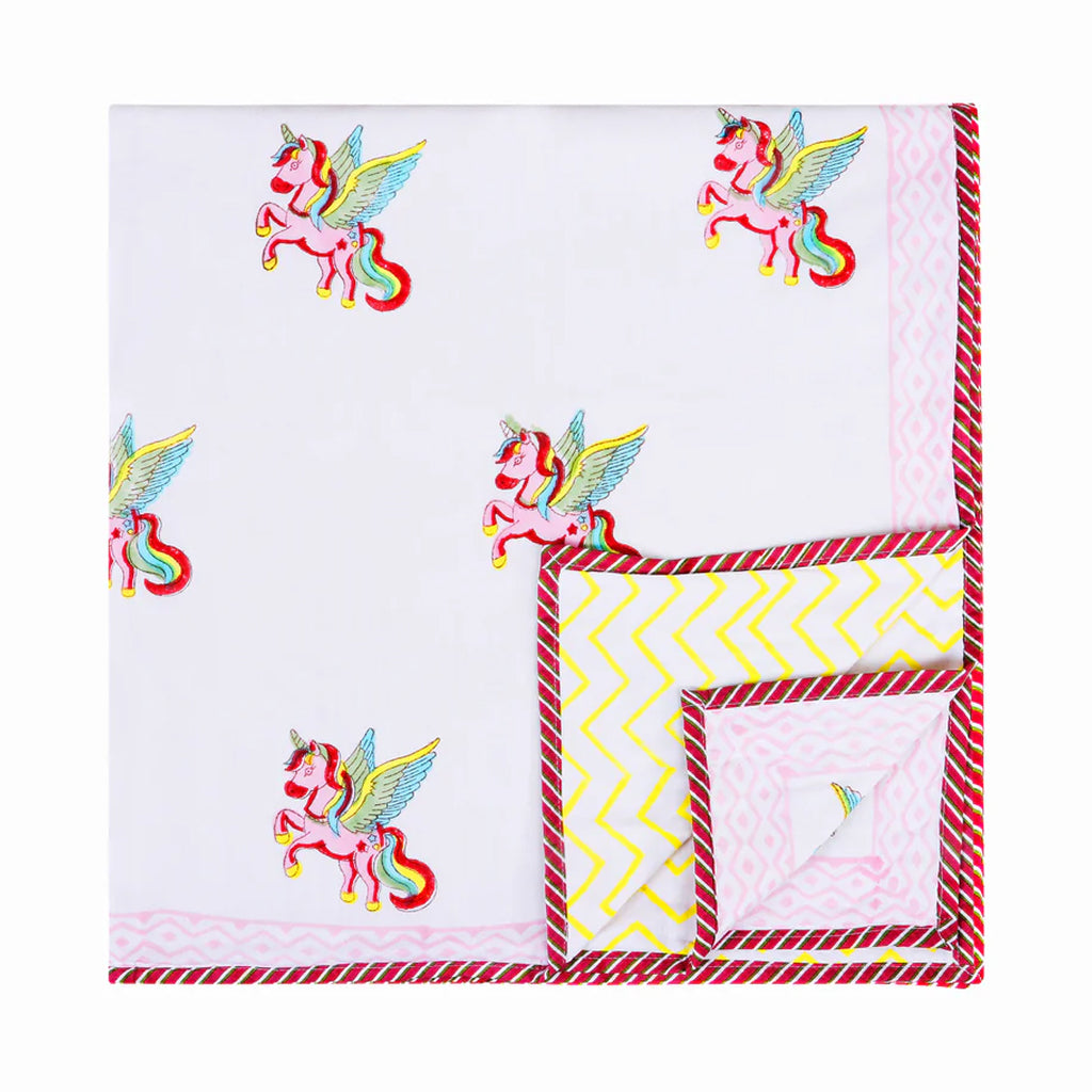 Unicorn Hand Block Printed Premium Reversible Kids Dohar