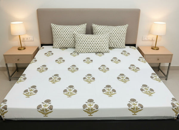 Blue Poppy King Size Premium Cotton Bedsheet