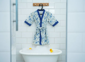 Blue Safari Hand Block Printed Kids Bathrobes