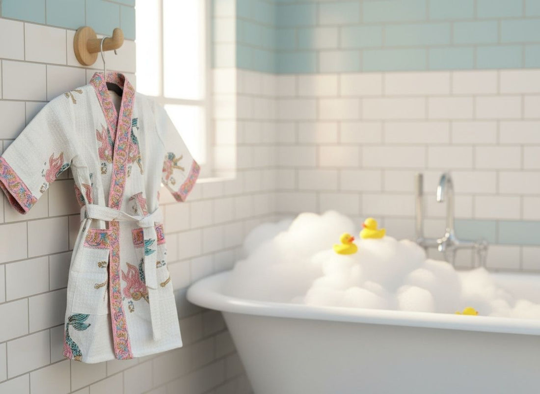 Mermaid Hand Block Printed Kids Bathrobes