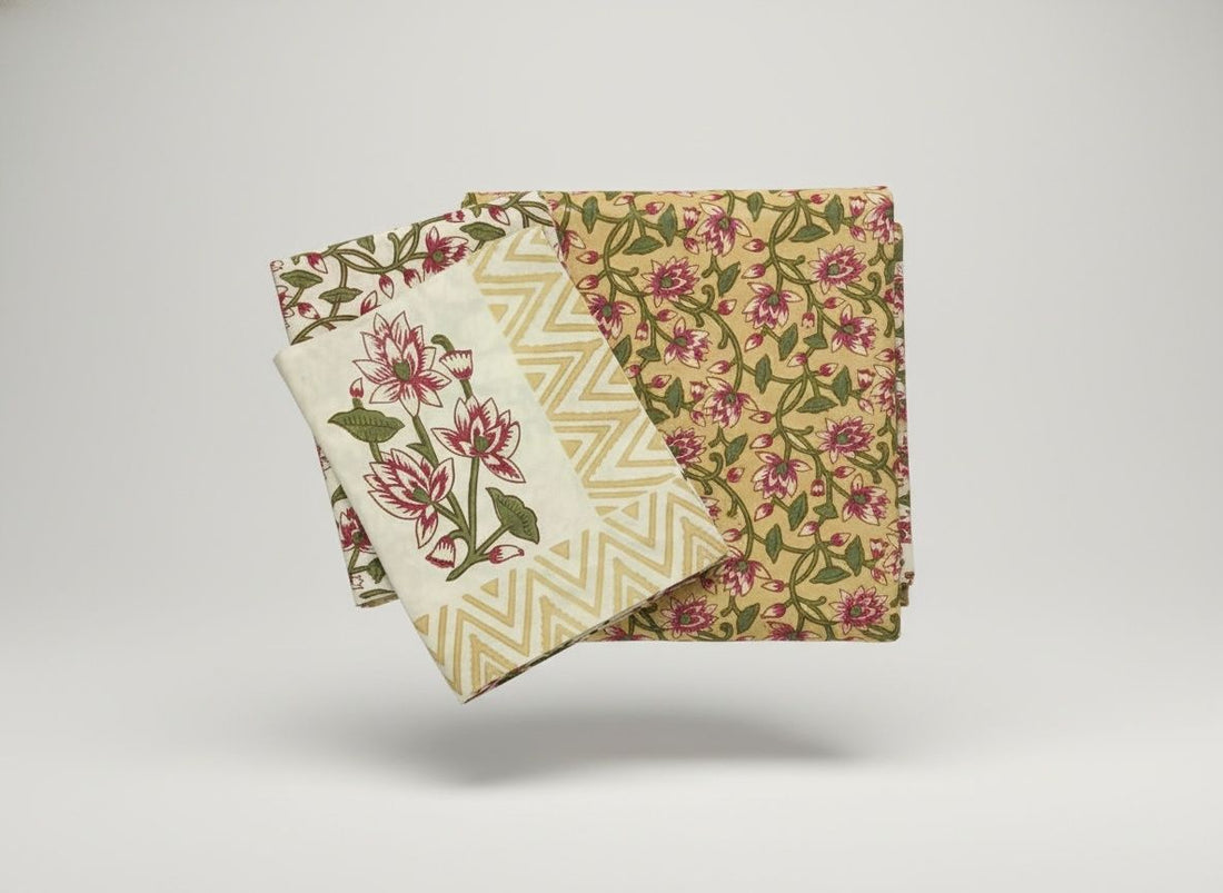 Amber Petals Blockprint Percale Cotton King Size Bedsheet | 450 TC