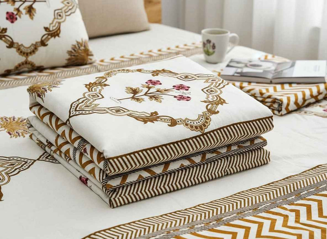 Shivoham Kusum Mulmul Cotton Block Printed Reversible Single Dohar