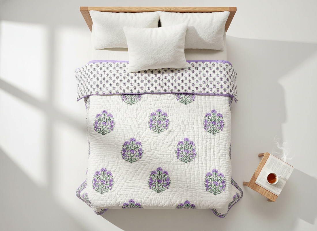 Jaipuri Rangrez Hand Block Printed Premium Reversible Quilt