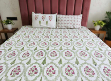 Parnika Hand Block King Size Premium Cotton Bedsheet | 300 TC