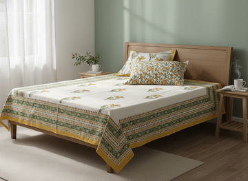 Sanskruti Hand Block Print King Size Premium Cotton Bedsheet | 450 TC