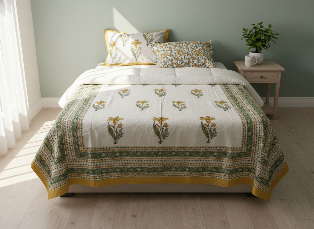 Sanskruti Hand Block Print King Size Premium Cotton Bedsheet | 450 TC