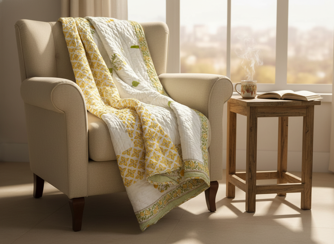 Ragini Hand Block Printed Premium Reversible Single Quilt