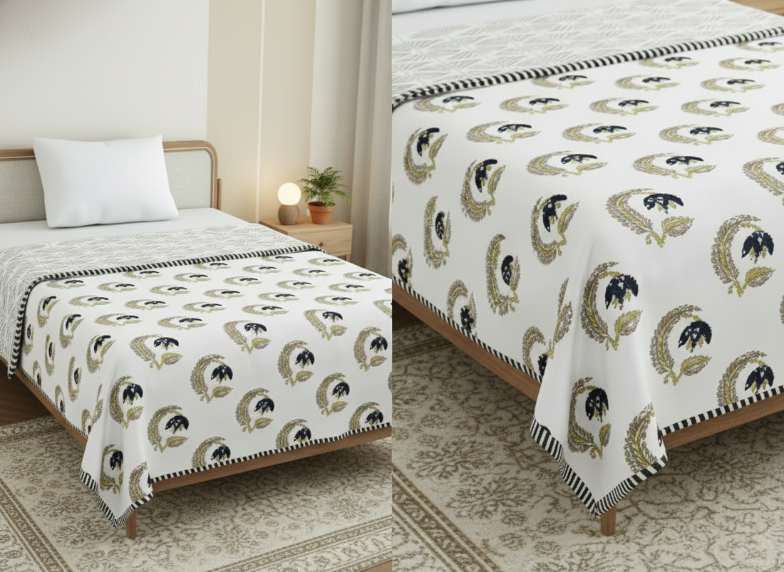 Comfort Weave White and Blue Mulmul Cotton Single Dohar