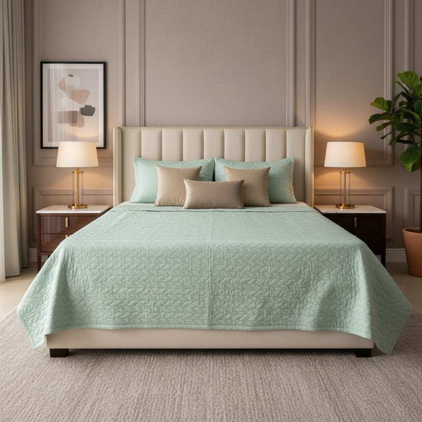 Shivoham Signature Mint Green Quilted Double Bedcover Set - 500 TC