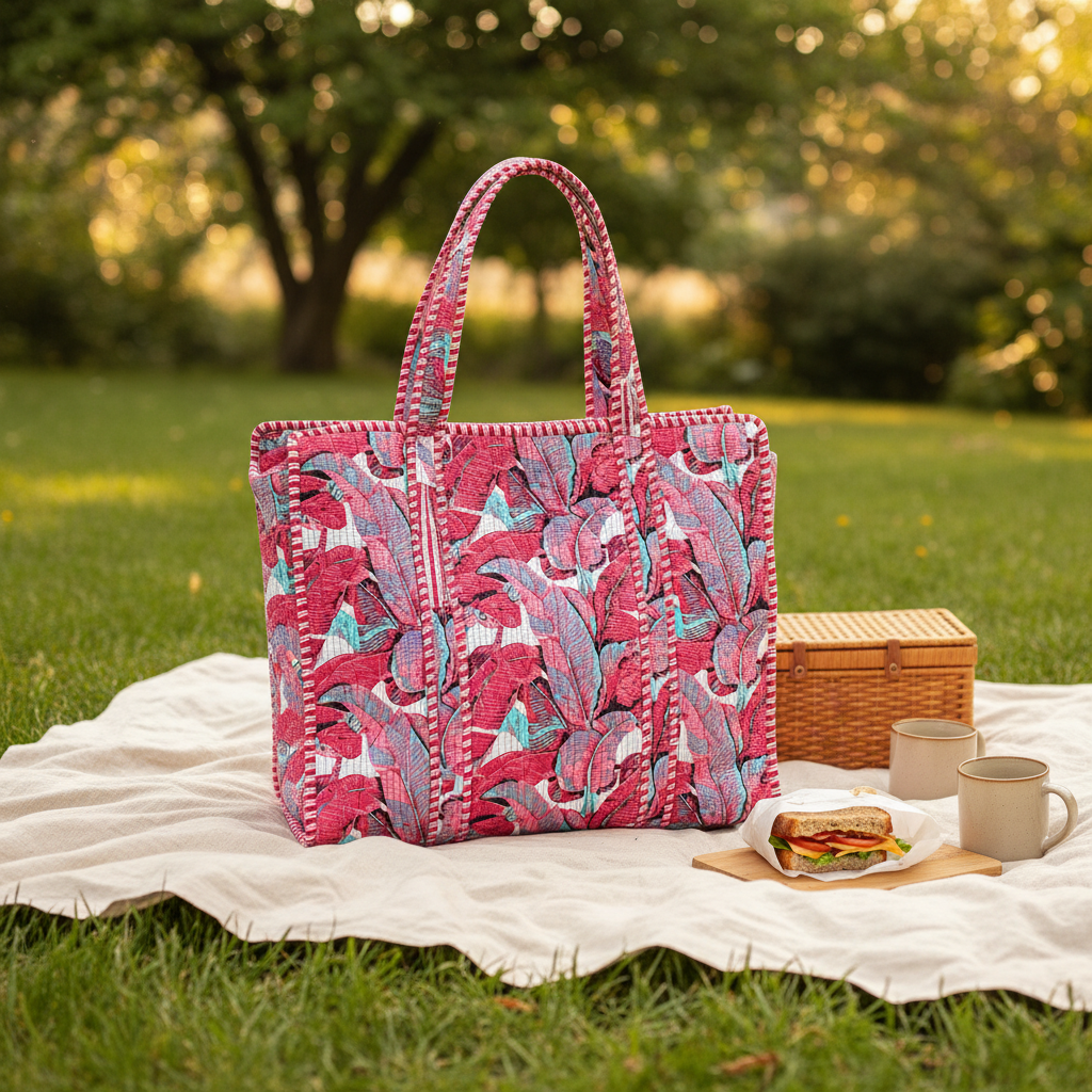 Leafy Luxe Tote Bag with Zip