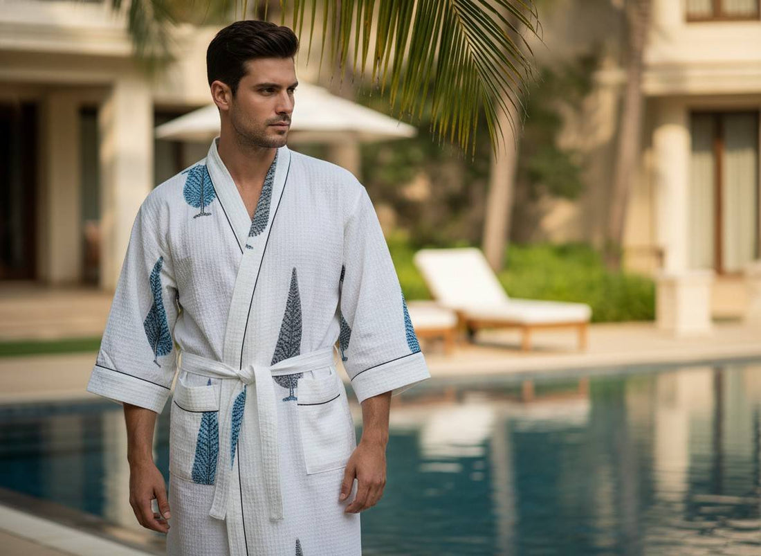 Kalakaari Calm Hand Block Printed Unisex Bathrobe - Free Size