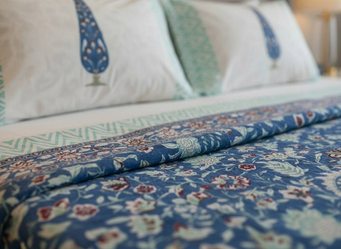 Whisperleaf Blockprint Percale Cotton King Size Bedsheet | 450 TC