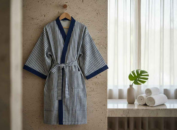 Neelam Loom Hand Block Printed Unisex Bathrobe - Free Size