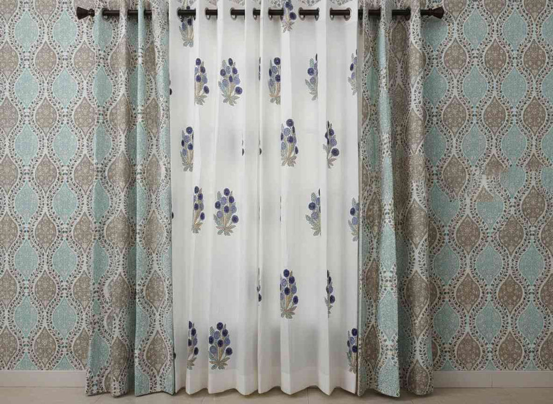 Basanti Cotton Hand Block Curtain- Set of 2 Curtains