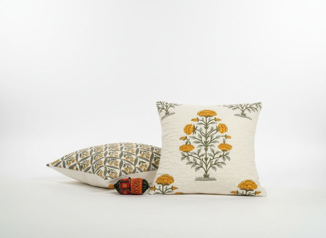 Maple Hand Block Printed Cushion Cover - Set of 2
