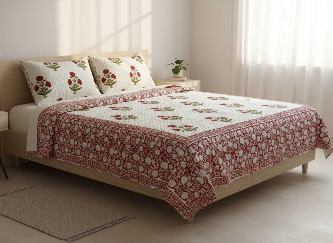 Florista Block Printed Premium Reversible Double Quilt