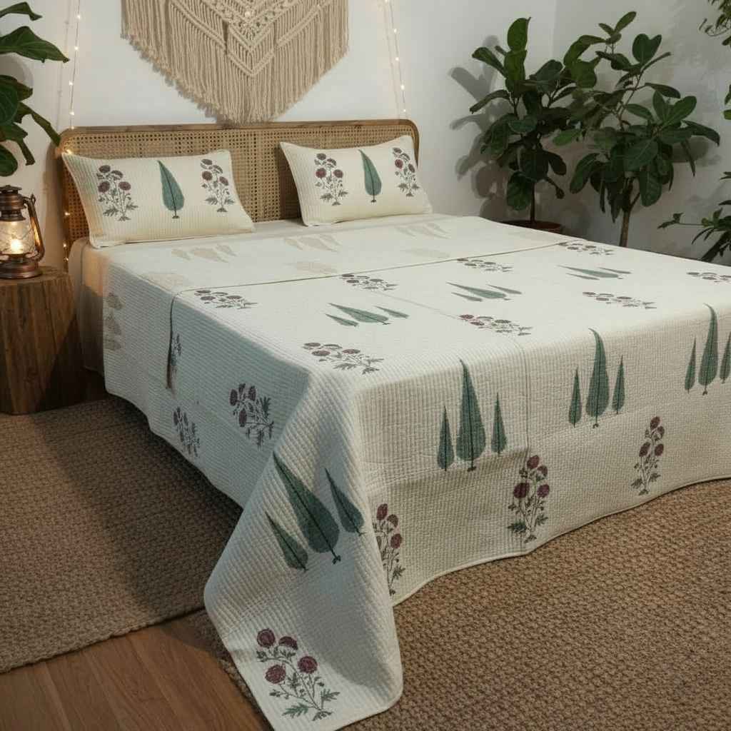 Heritage Bloom Quilted Reversible Double Bedcover Set