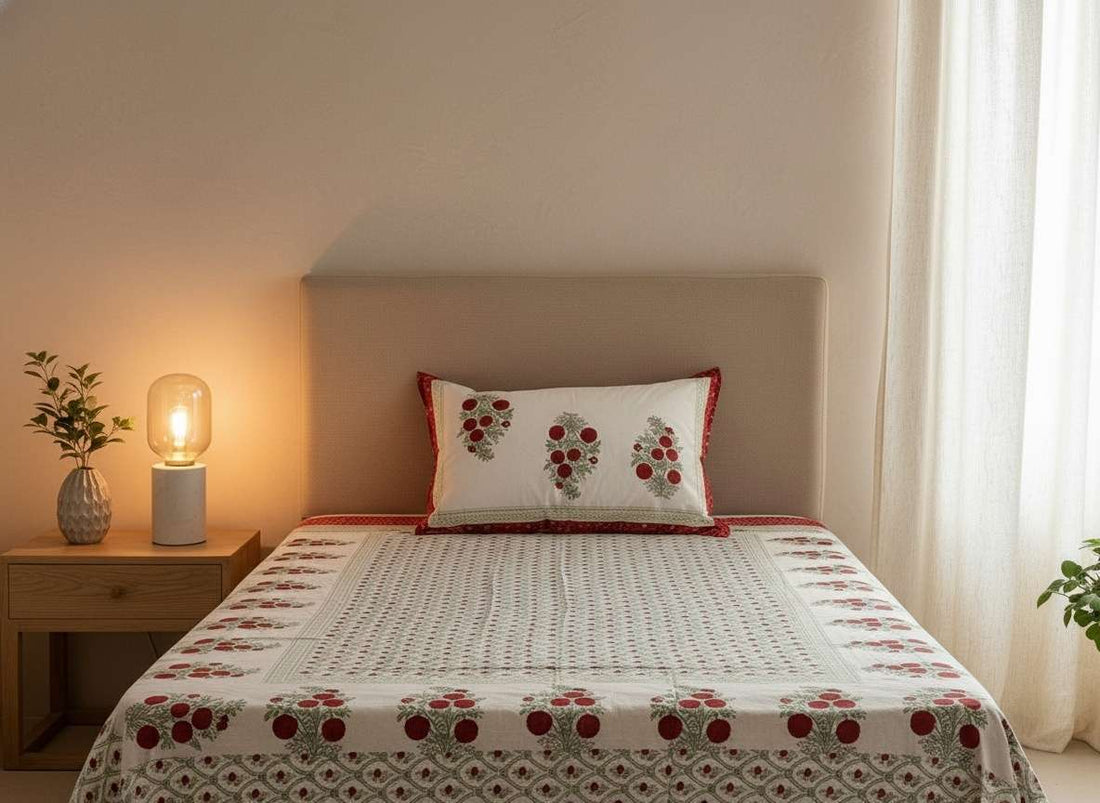 Red Berries Cotton Single Bedsheet