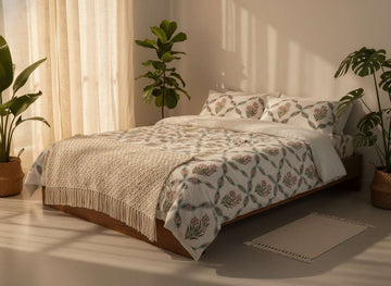Jaal Blockprint Percale Cotton King Size Bedsheet | 450 TC