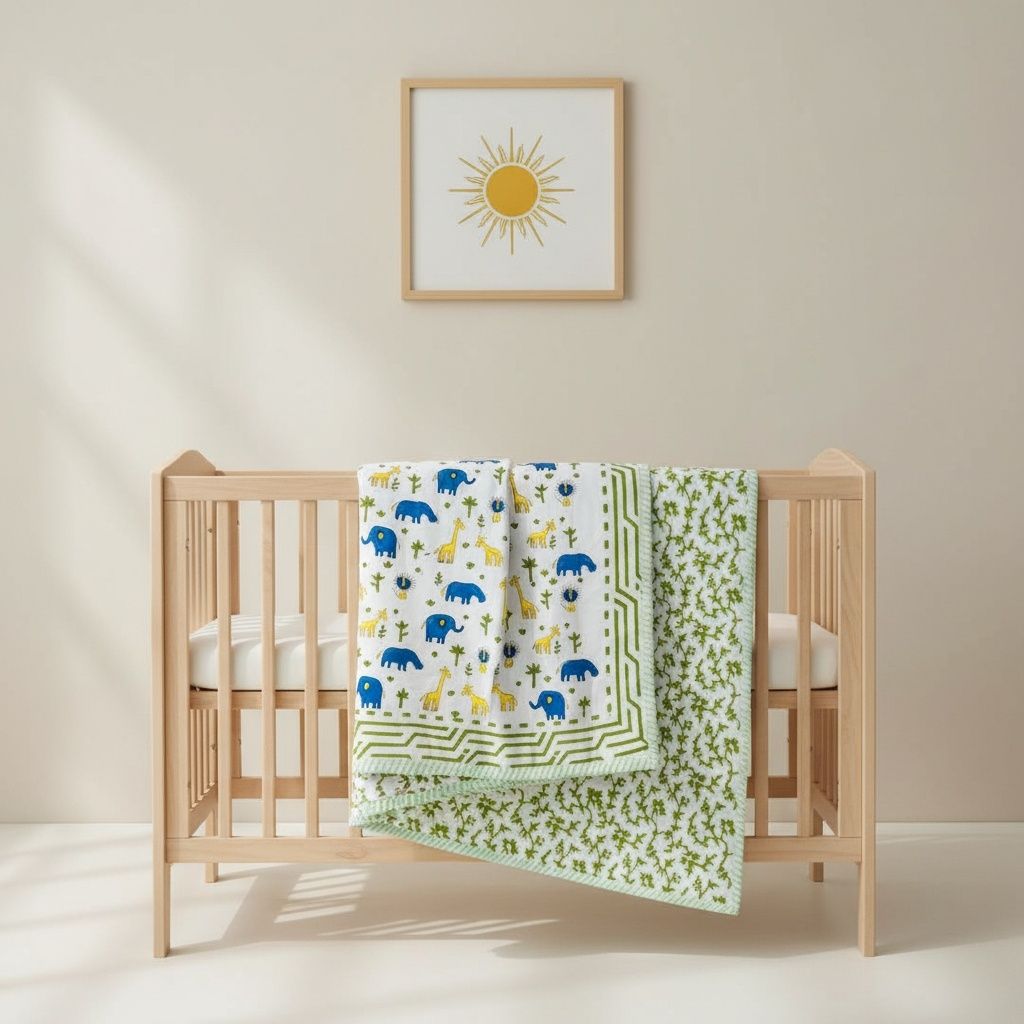 Blue Elephant Hand Block Printed Reversible Kids Dohar