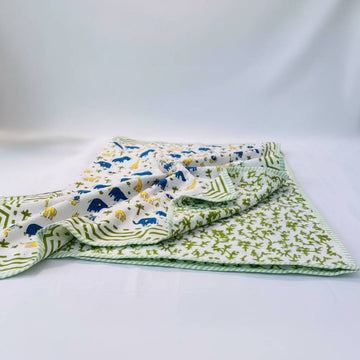 Blue Elephant Hand Block Printed Reversible Kids Dohar