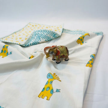 Giraffe Elephant Hand Block Printed Reversible Kids Dohar