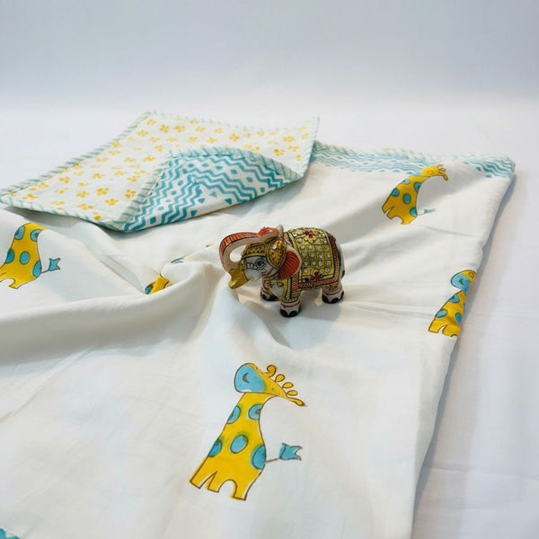 Giraffe Elephant Hand Block Printed Reversible Kids Dohar