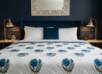 Serene Bloom Hand Block Printed Premium Reversible Quilt