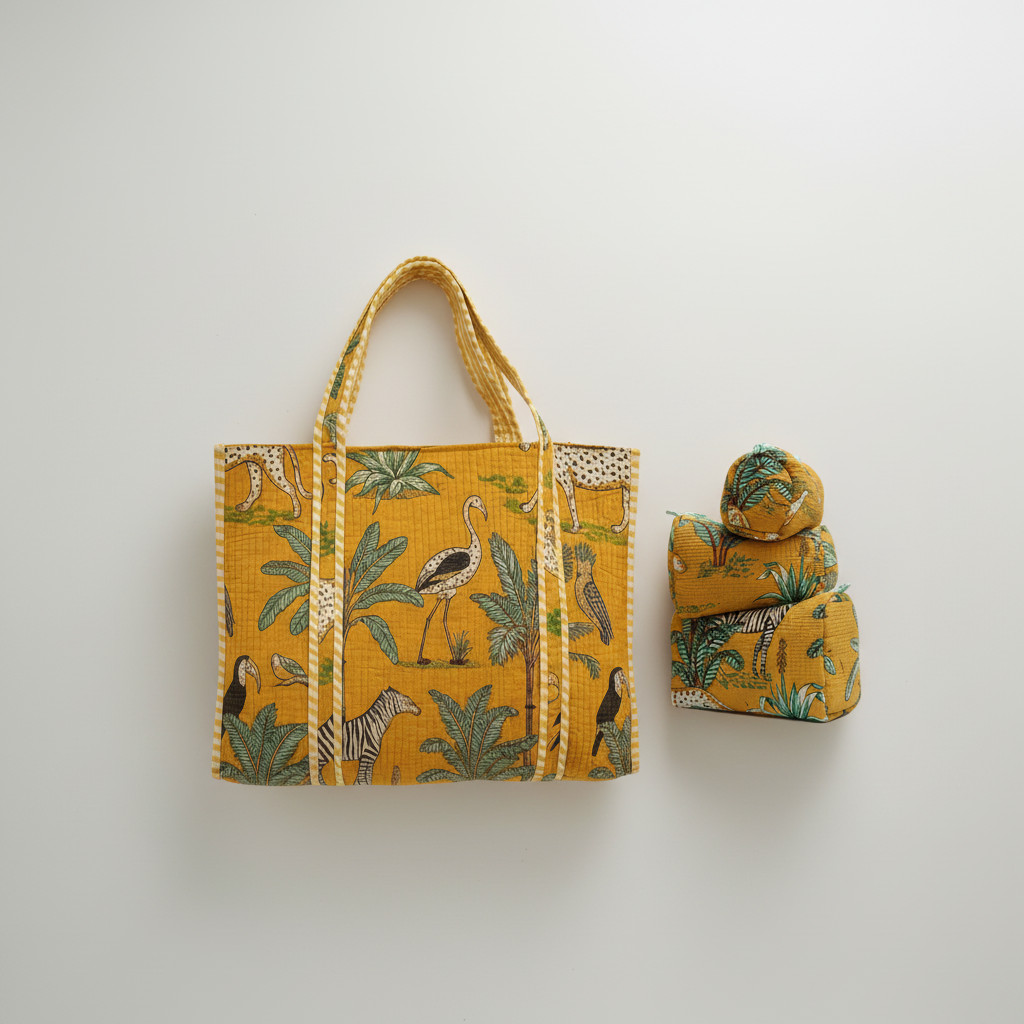 Marigold Tote Bag with Pouches - Set of 4