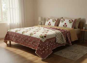 Florista Block Printed Premium Reversible Double Quilt